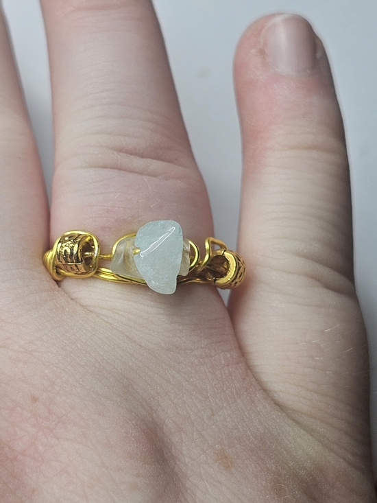 Jewelry - Gold Wire Wrapped Sea Glass Ring — Aquamarine Stone